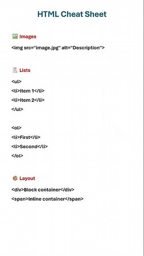 HTML Cheat Sheet (Beginner-Friendly)