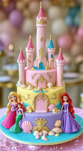 4 Princesses, 1 Cake! 👑🎂 Which One is YOUR Favorite? Cinderella, Ariel, Belle, and Rapunzel — all in one magical castle cake! 🏰✨ Each tier is a tribute to a royal icon 👸🏻 From glass slippers to golden braids... this cake is straight out of a fairytale 💫 👇 Comment your favorite princess below! 🎀 Like & Subscribe for more royal cake reveals every week! #princesscake #disneycake #cinderellacake #ArielCake #RapunzelCake #BelleCake #CastleCake #BirthdayCake #FairytaleCake #CakeShorts #SuperMa