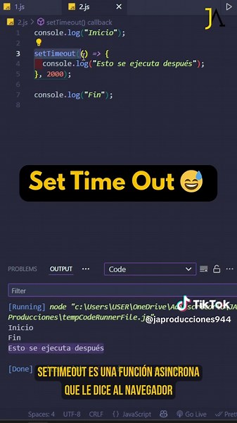Aprende a usar setTimeout() en menos de 40 segundos. ⚡️ Ideal si estás empezando en JavaScript o quieres que tu web se vea más interactiva. Guardalo, compártelo y si quieres más tips de programación, diseño web y desarrollo creativo… este es tu lugar 🙌 #javascript #webdeveloper #programador #trucosdev #aprendejavascript #desarrolloweb #clientesdigitales #settimeout #freelancerlife #AprendeConJuan