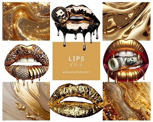 Lips Gold- PNG - Etsy UK