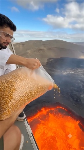 😳Making Popcorn In Volcano #shorts #experiment #viral #trending