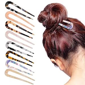 Beaupretty 8 Pieces French Hair Pins Vintage Hair Forks Cellulose Acetate Tortoise Shell U Shaped Hair Pins Updo Hair Sticks Hair Bun Clips for Thin Thick Hair