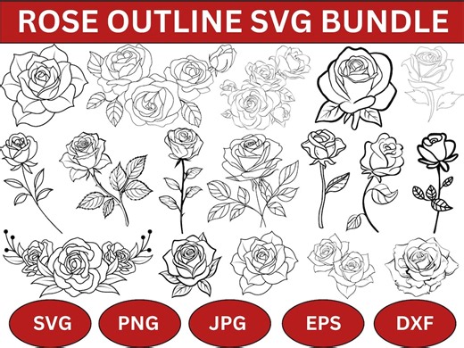 Rose Outline SVG Bundle: Flower Vectors, Cricut Cut File (digital Download) - Etsy Australia