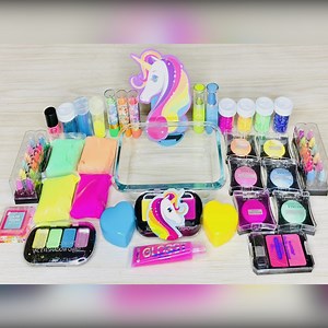 91K views · 685 reactions | Mixing Neon Unicorn - Makeup Eyeshadow, Glitter, Clay, & Parts into Clear Slime - ASMR Slime | Luxury Cosmetics | Facebook