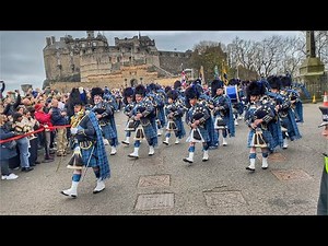 Remembrance Sunday 2024 | Military Pipes & Drums march down Edinburgh's Royal Mile
