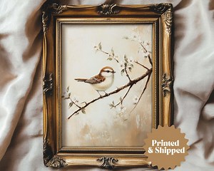 Little Bird in Spring Print Muted Vintage Style Wren Wall Art | Neutral Cottage Spring Decor | PRINTED AND SHIPPED | No. A442 - Etsy