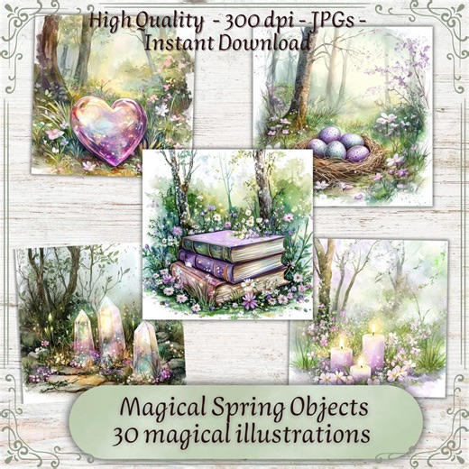Magical Spring Objects – 30 Magical Spring Illustrations With Magical Books, Spring Crafting | Digital Art Collection | JPG Download - Etsy
