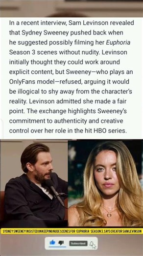 Sydney Sweeney Insisted on Keeping Nude Scenes for ‘Euphoria’ Season 3, Says Creator Sam Levinson.