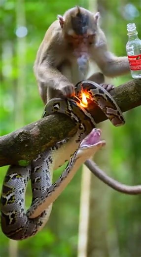 the fight between monkeys and pythons in the jungle showdown #wildlife #nature #animals