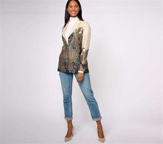 GRAVER Susan Graver Petite Printed Suede Shawl Collar Jacket - QVC.com