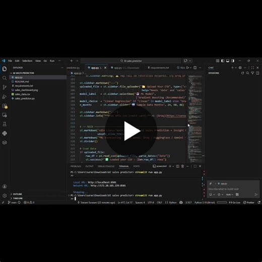 #machinelearning #datascience #python #ai #streamlit #genai #llm #salesforecast #portfolio #opentowork | Sravani Surasani