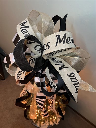 Large Merry Christmas Tree Topper Bow in Black & Neutral - Etsy