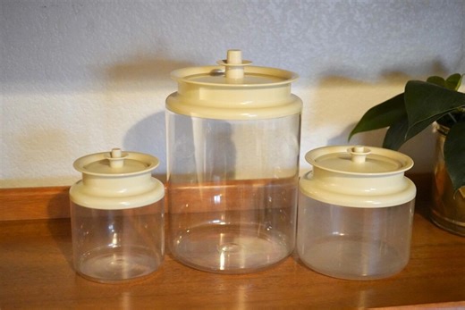 Vintage Tupperware Acrylic Jar Canisters With Push-button Lids in an Off-white or Ivory Color. - Etsy