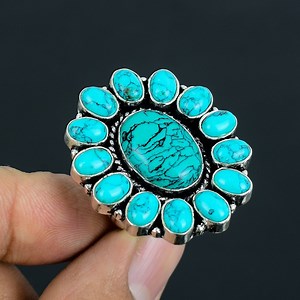 Turquoise Flower Ring: Handmade 925 Sterling Silver Designer Jewelry - Etsy