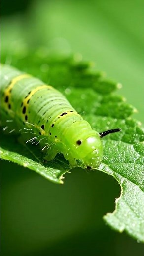 Nature’s Details: Caterpillar Eating Leaf in Slow Motion #insects #caterpillar #caterpillar #short