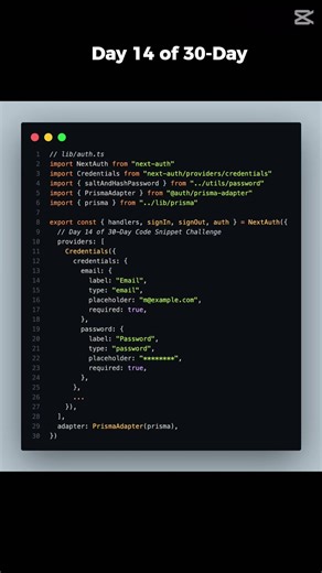 Day 14 of my 30 Day Code Snippet Challenge! NextJS, TailwindCSS, Shadcn,AuthJs,Prisma