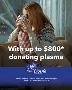 1.3K views · 556 reactions | Donating plasma isn’t just a great way to get money, it’s a great way to give back. *Based on center location. Terms & Conditions apply. | BioLife Plasma Services | Facebook