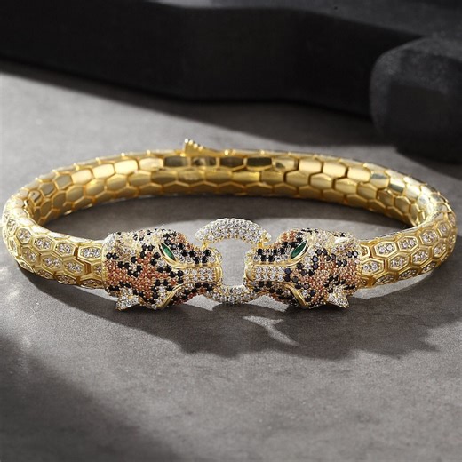 Gold or Silver Panther Head Bracelet | 18K Plated CZ Leopard Cuff & Emerald Eyes | Men’s Statement Jewelry | Luxury Gift - Etsy