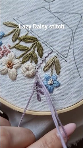 Lazy Daisy stitch floral embroidery💜 Happy Garden pattern🌿 #embroidery #tutorial #diy #art #craft