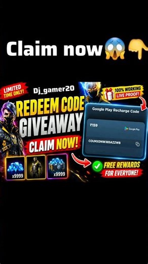 redeem code giveaway💸 claim now🤑 #freefire #shorts #dj_gamer20.