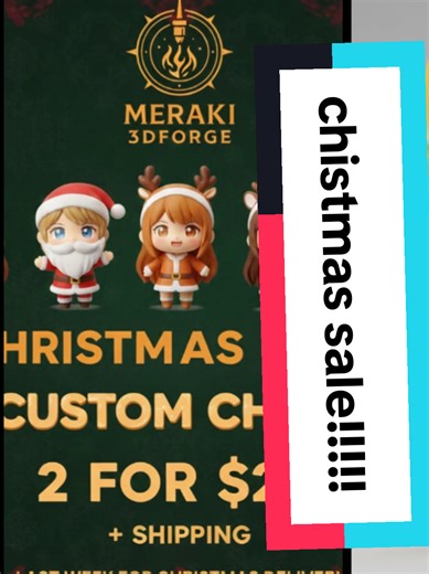 ​🎄✨ CHRISTMAS SALE ALERT! ✨🎄 ​The perfect personalized gift is here! Get your Custom Anime Chibis - 2 for just $20 (  shipping)! 🎉 ​This is your LAST WEEK to order and ensure delivery by Christmas! Don't miss out on bringing a smile to someone's face with a unique, custom-made chibi. ​Whether it's for friends, family, or even yourself, these adorable anime-themed chibis are sure to be a hit. Handcrafted with love by Meraki 3DForge! ​🎁 How to Order: Send us a DM or visit our link in bio to pl