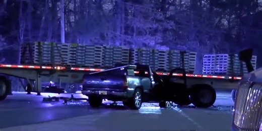 1 person injured in crash between pick-up truck, 18-wheeler