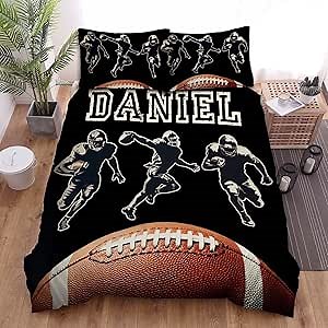 Personalized Bedding Twin Custom Name, Comforter King Size, Boys Twin Bed Sets 3 Pcs, Boys Sports Comfoter (Football Players Playing Football)