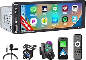 Wireless Single Din Car Stereo with Apple Carplay,IPS Touch Screen Car Radio with Bluetooth,Backup Camera,FM/AM Car Radio,Car Play Android Auto,AUXTF,Type-C,USB