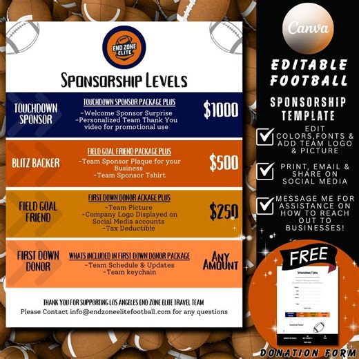 Football Sponsorship Flyer Template: Editable Canva Design (digital Download) - Etsy