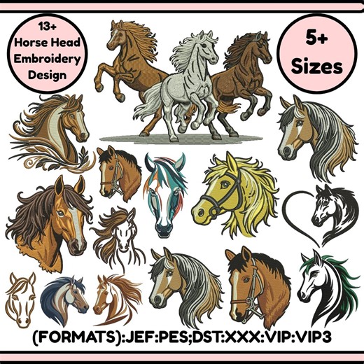 Horse Machine Embroidery Designs Animal Custom Embroidery Mini Horse Embroidery Floral Horse Head Embroidery Design 5 sizes Instant Download - Etsy Canada