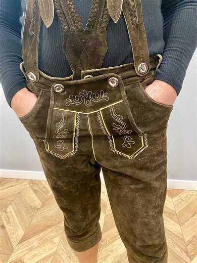 Traditional German Lederhosen Shorts With Suspenders, Brown Leather, Size EUR 52 - US 36(XL-L) - Etsy