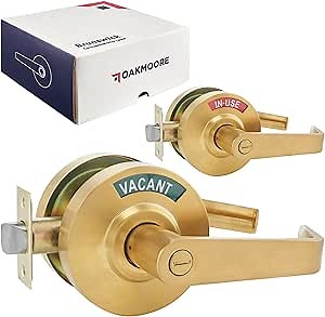 OAKMOORE Commercial Door Handle Bathroom Door Lock in Gold | Vacant Occupied Bathroom Lock | Commercial Restroom Door Lock for Public Bathroom & Industrial Buildings