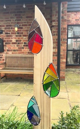 Refractions - leaded glass and wood garden sculpture