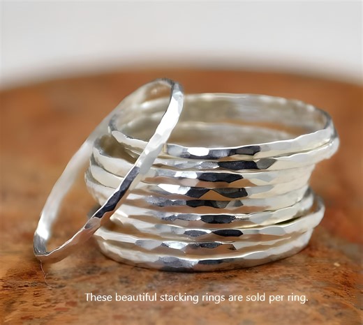 Dainty Hammered Sterling Silver Stacking Ring - Thin Silver Band - Etsy