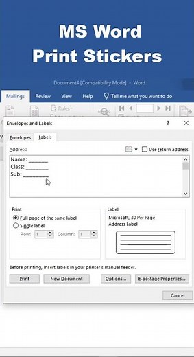 MS Word Print Stickers #msword