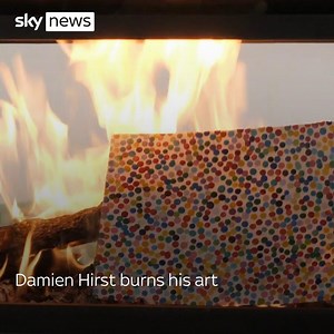 Artist Damien Hirst is burning hundreds of artworks each worth £2,000 💷 Buyers had to choose whether to keep the original artwork or have it burned and receive an NFT 🔥 👉 https://trib.al/QFxz3Op | Sky News