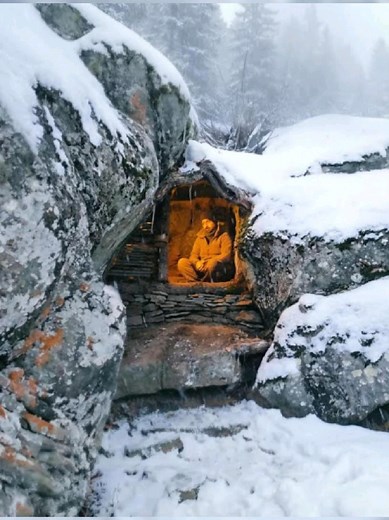 Bulding a Cave Shelter - CAMPING ALONE IN HEAVY SNOW The author of the original: 🎥 YouTube: BROTHER WOOD Instagram: brotherwood_tr #traveltok #wintercamp #camping #buscraft #builder