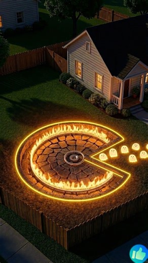 Transforming the Garden into a Pac-Man Shaped Fire Pit #pacman #ai #aivideo