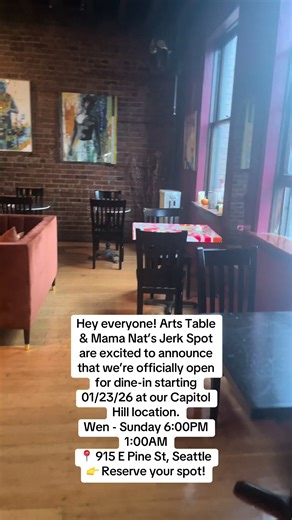 Hey everyone! Arts Table & Mama Nat’s Jerk Spot are excited to announce that we’re officially open for dine-in starting 01/23/26 at our Capitol Hill location. Wen - Sunday 6:00PM 1:00AM 📍 915 E Pine St, Seattle 👉 Reserve your spot! #seattlewashington #seattletiktok #seattle #seattlefoodie #seattlefoodie