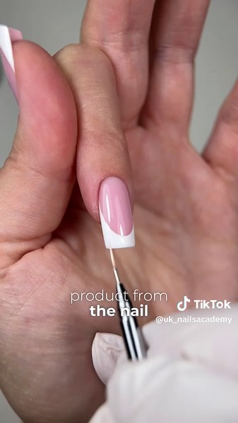 French Nails Step-by-Step: How I paint a clean French in 5 simple steps 💅✨ 1️⃣ Prep the nail   apply base 2️⃣ Nude/cover layer 3️⃣ Draw the smile line with white gel polish 4️⃣ Perfect the details with a thin detail brush 5️⃣ Top coat, cleanse, cuticle oil — done Save this for later & tag a friend who struggles with French 👀 #frenchnails #frenchmanicure #nailtutorial #gelpolish #nailtechuk