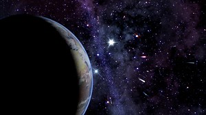 Download Night falls on planet Earth rotating in starry heavens with shooting stars - Loop for free