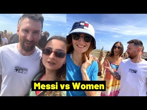 Messi surrounded by fan girls in Barcelona