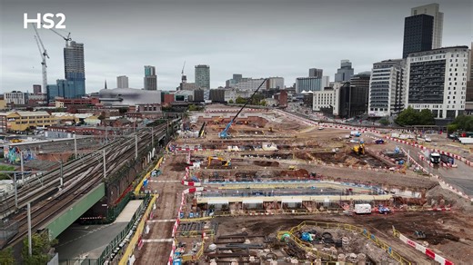 #5 – Progress at Birmingham Curzon Street site this year. The team has completed more than 2,000 piles that will form the foundations of the station superstructure, completed the station box excavation, installed the systems to manage the future station drainage and put in place circa 400 metres of station perimeter walls. Find out more about Curzon Street Station: https://ow.ly/hwAx50XLmxz | High Speed Two Limited (HS2 Ltd)