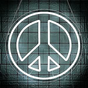 Peace Neon Light, Hippie Neon Sign for Wall Decor, Peace Sign Decor, Hippie Wall Decor, Peace Dimmable LED Neon Sign for Man Cave Bar Game Room Decor, 14.00 x 13.27 Inches