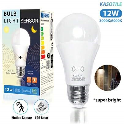 12W E26 LED Motion Sensor Light Bulb, 3000K/6000K Dual Color Temperature, Radar Sensor Auto On/Off, AC80-265V, Super Bright Lighting, Suitable For Corridor, Stairway, Garage And More | SHEIN