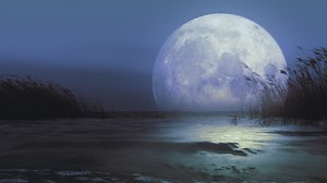Giant magical blue moon reflecting in the waters of lake or sea. Scenic romantic background. | Premium Stock Video Footage
