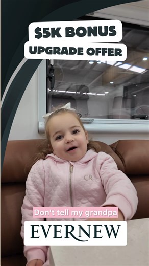 Ssh! I've got a secret! My grandpa doesn't know about it ... Before 30th June 2025 I'm going to get Mummy to empty the shed filled with goodies and upgrade new customers caravans with up to $5,000 worth of extras. If you order before the 30th June mention AZALEA and get the bonus offer. He won't be happy but I know my cheeky smile will win him over. He's a big softie really. 😍 | Evernew Caravans
