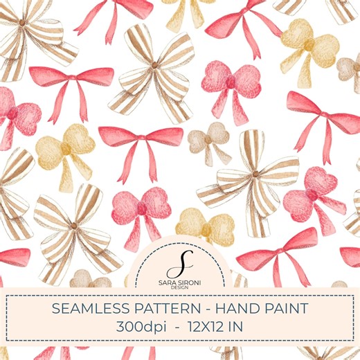 Red Bows and Stripes Ribbon Seamless Pattern, Gold Watercolor Ribbon, Digital Paper, 12x12" PNG 300DPI - Etsy