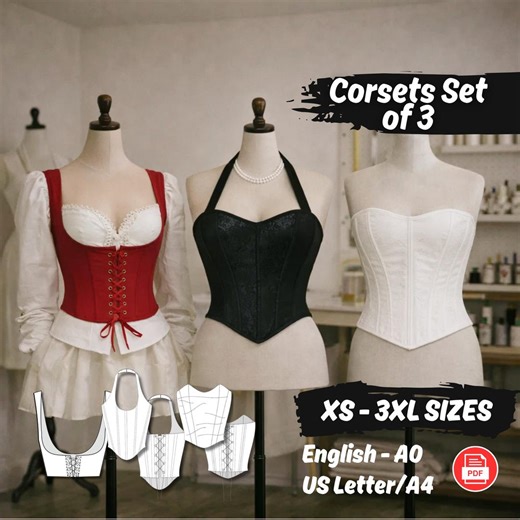 Corset Sewing Pattern Set of 3 Underbust Tie Tube Top Patterns Trendy Romantic Corset - Etsy