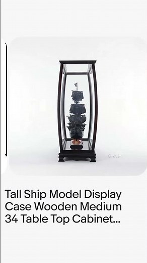 Tall Ship Model Display Case Wooden Medium 34" Table Top Cabinet Stand New